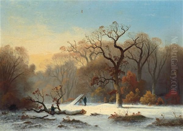 Reisigsammler Im Winterwald Oil Painting by Xavier De Cock