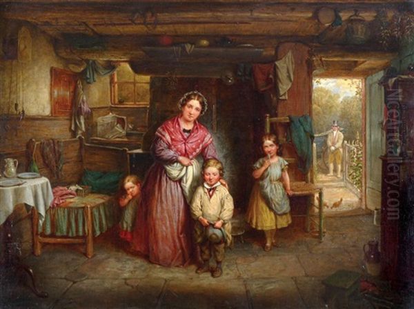 Interior With Mother And Children Oil Painting by Edwin Cockburn