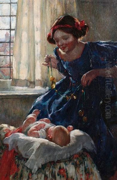 Entertaining The Baby Oil Painting by Christabel A. Cockerell