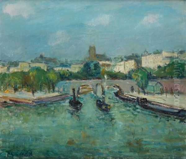 Remorqueurs Sur La Seine A Paris Oil Painting by Philibert Cockx