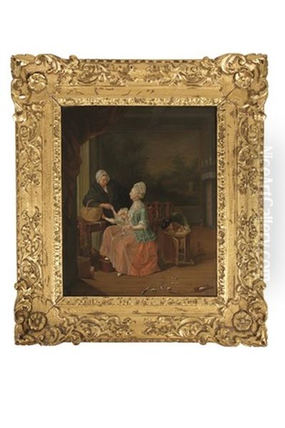 A Genre Painting Depicting A Mother, Her Children And A Nurse Oil Painting by Jean Baptiste Bernard Coclers