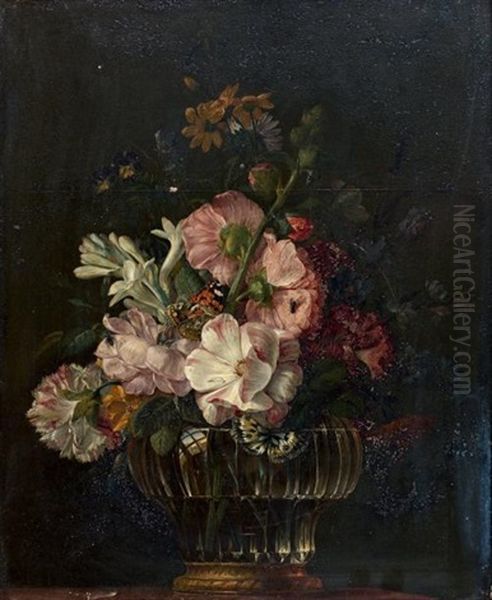 Nature Morte Au Bouquet De Fleurs Dans Un Vase De Cristal Oil Painting by Jean Baptiste Bernard Coclers