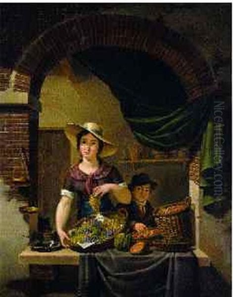 La Marchande De Legumes Oil Painting by Jean Baptiste Bernard Coclers