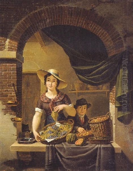 La Marchande De Legumes Oil Painting by Jean Baptiste Bernard Coclers