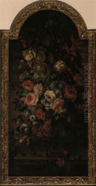 Still Life Of Flowers In An Elaborate Urn On A Stone Ledge Oil Painting by Jean George Christian Coclers