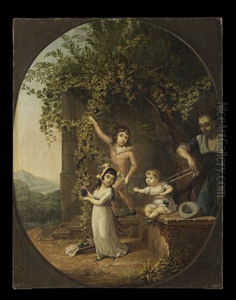 Under The Grape Arbor With The Nanny Oil Painting by Philippe-Henri Coclers