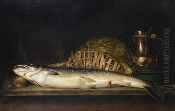 Poisson Et Panier Oil Painting by Jules Jacques Olivier de Cocquerel