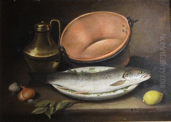 Nature Morte Au Poisson Oil Painting by Jules Jacques Olivier de Cocquerel