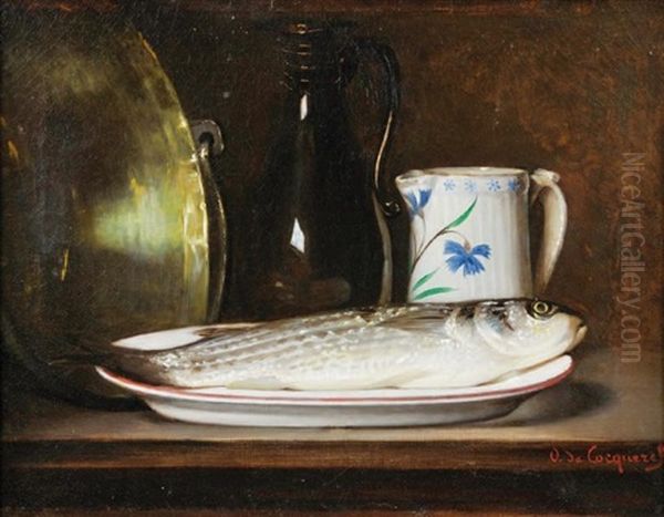 Nature Morte Au Poisson Oil Painting by Jules Jacques Olivier de Cocquerel