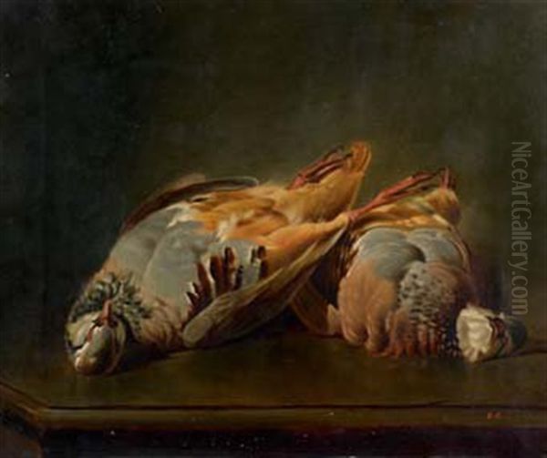 Nature Morte Aux Perdreaux Sur Un Entablement Oil Painting by Jules Jacques Olivier de Cocquerel