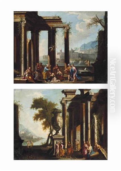 A Capriccio Of Classical Ruins With Saint Peter Preaching (+ A Capriccio Of Classical Ruins With Saint Paul Preaching; Pair) Oil Painting by Niccolo Codazzi