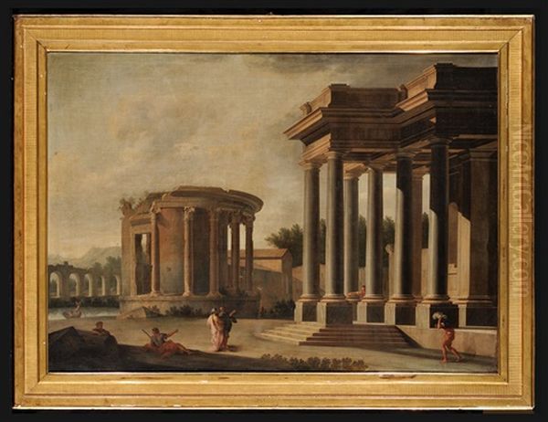 Tempio Di Vesta A Tivoli E Pronao Tuscanio Con Astanti Oil Painting by Niccolo Codazzi