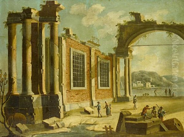 An Architectural Capriccio With Ruined Buildings Oil Painting by Niccolo Codazzi