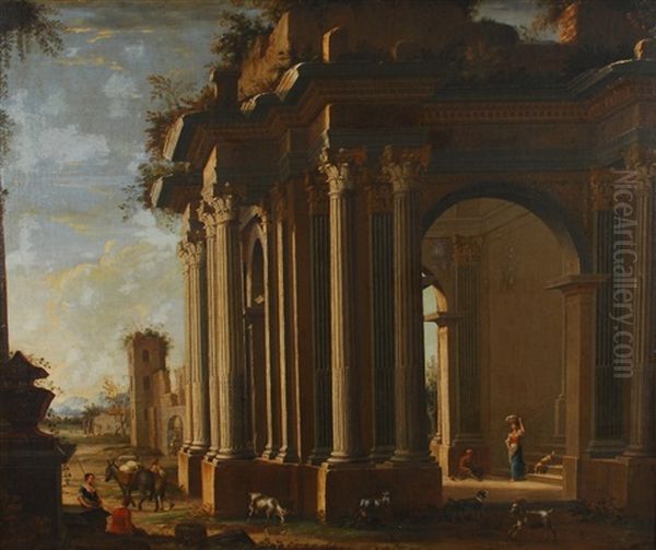 Capriccio Architectural Anime De Personnages Oil Painting by Niccolo Codazzi