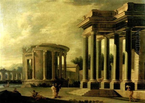 Tempio Di Vesta A Tivoli E Pronao Tuscanico Con Astanti Oil Painting by Niccolo Codazzi