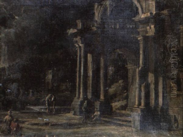 Figures By Classical Ruins Oil Painting by Niccolo Codazzi