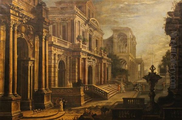 Architectural Capriccio With Figures Oil Painting by Viviano Codazzi