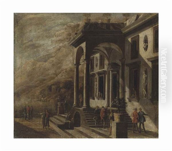 An Architectural Capriccio With Figures Oil Painting by Viviano Codazzi