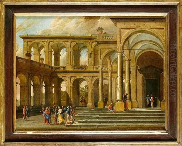 Arquitectura Fantastica Con Cristo Y La Mujer Adultera Oil Painting by Viviano Codazzi