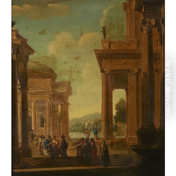 Capriccio With Figures Oil Painting by Viviano Codazzi