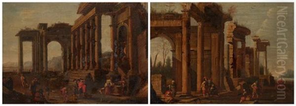 Soldats Dans Des Ruines Antiques (pair) Oil Painting by Viviano Codazzi