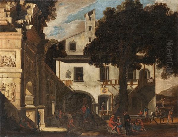 Capriccio Mit Einem Triumphbogen Und Einem Haus Oil Painting by Viviano Codazzi