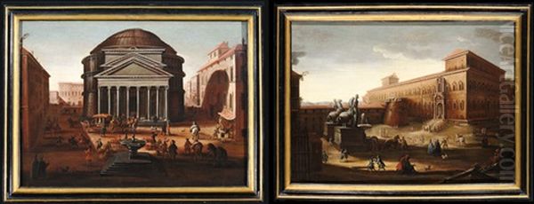 Roma - Il Pantheon (+ Roma - Palazzo Del Quirinale; Pair) Oil Painting by Viviano Codazzi