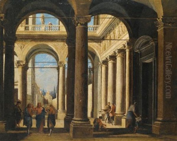 Architectural Capriccio With Christ Preaching Oil Painting by Viviano Codazzi