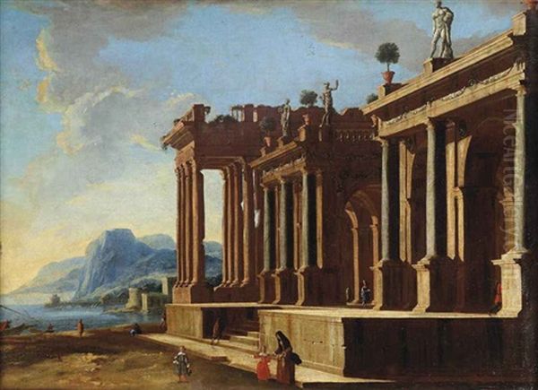 A Capriccio View With A Classical Temple Ruin Along A Mountainous Coast Oil Painting by Viviano Codazzi