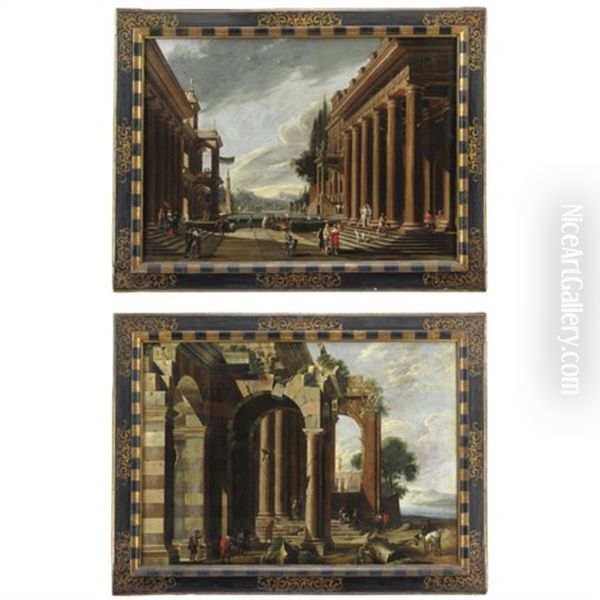 Capriccio Architettonico (set Of 2) Oil Painting by Viviano Codazzi