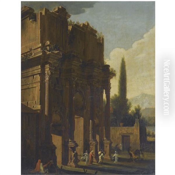 A Capriccio Landscape With Classical Ruins And Figures In The Foreground Oil Painting by Viviano Codazzi