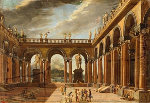 Architekturcapriccio Mit Kolonnaden Und Blick Auf Den Vesuv Oil Painting by Viviano Codazzi