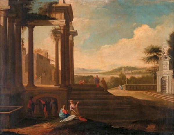 Capriccio With Figures Oil Painting by Viviano Codazzi