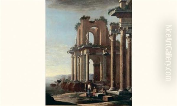 Ruines Antiques Pres Du Rivage, Animees De Marchands Turcs Oil Painting by Viviano Codazzi