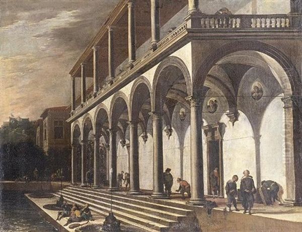 View Of The Villa Poggioreale, Naples (w/ Domenico Gargiulo) Oil Painting by Viviano Codazzi