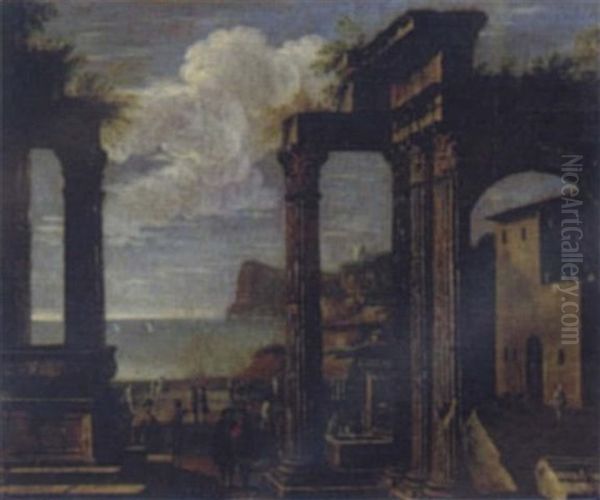 Architectural Capriccio With Figures Oil Painting by Viviano Codazzi