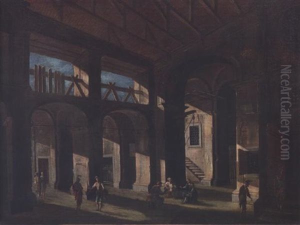 An Architectural Capriccio With Figures Oil Painting by Viviano Codazzi