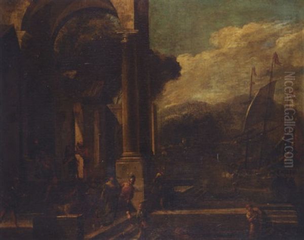 An Architectural Capriccio With The Rape Of Helen Oil Painting by Viviano Codazzi