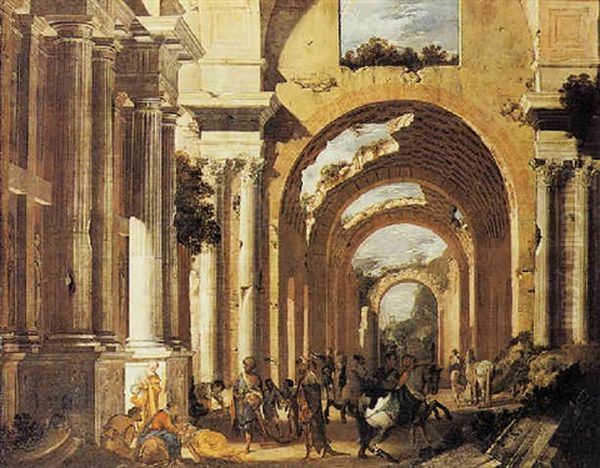 Prospettiva Architettonica Con L'adorazione Dei Magi Oil Painting by Viviano Codazzi