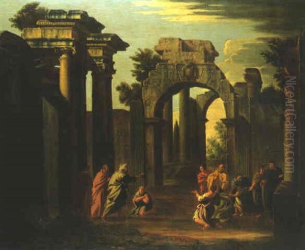 Figures Among Classical Ruins Oil Painting by Viviano Codazzi