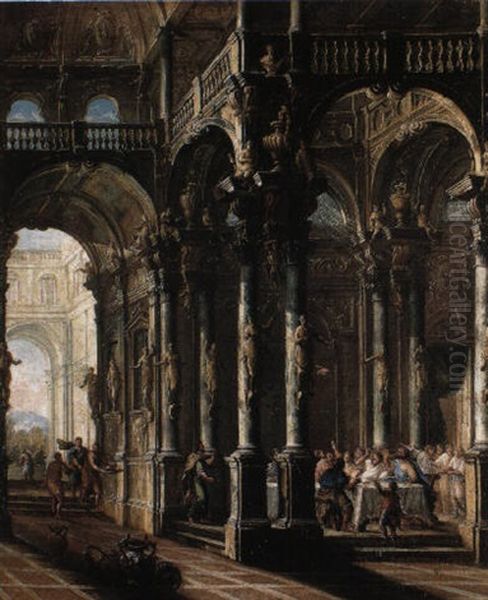 Architectural Capriccio With Belshazzar's Feast Oil Painting by Viviano Codazzi