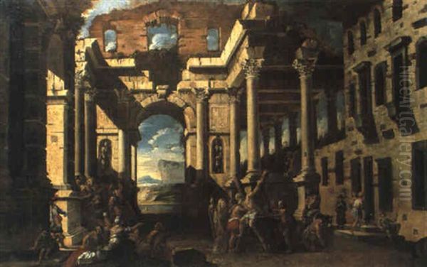 Martirio Di Sant'andrea Entro Le Rovine Architettoniche Di Una Sinagoga Oil Painting by Viviano Codazzi