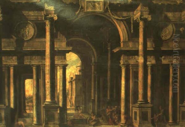 Vue Imaginaire D'un Palais Romain Avec Le Christ Oil Painting by Viviano Codazzi