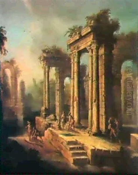 An Architectural Capriccio Of Classical Ruins With Soldiers Oil Painting by Viviano Codazzi