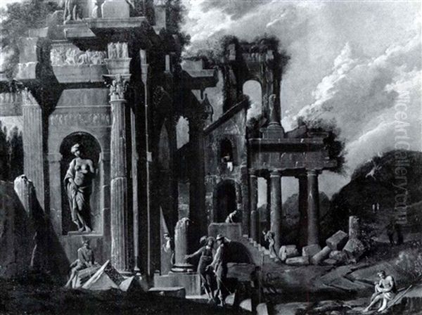 Figures Among Classical Ruins Oil Painting by Viviano Codazzi