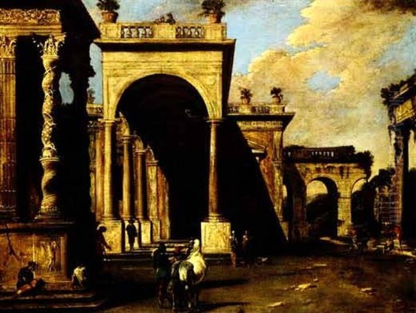 Architectural Capricciio With A Horse And Figures In The Forground Oil Painting by Viviano Codazzi