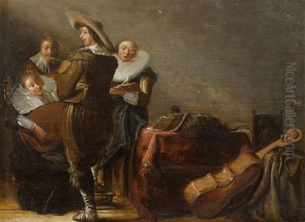 Interior With Musical Gathering Oil Painting by Pieter Jacobs Codde