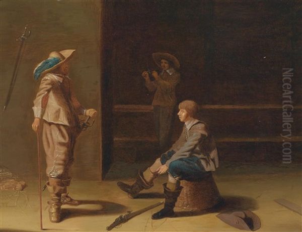 Drei Soldaten In Der Wachstube Oil Painting by Pieter Jacobs Codde