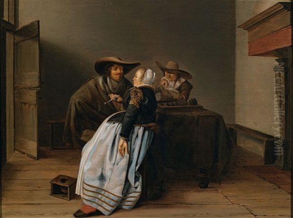 Elegant Company Smoking In An Interior Oil Painting by Pieter Jacobs Codde