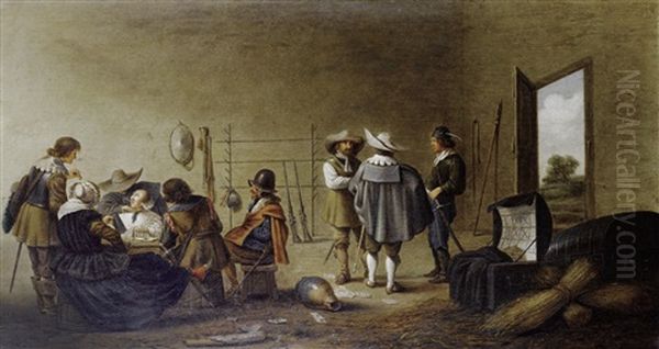 Figures Merrymaking In A Guardroom Interior Oil Painting by Pieter Jacobs Codde